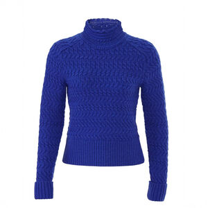DREYDEN Dyer Sweater Cobalt Cable Knit Mock Neck 100% Merino Wool $525 - Size L